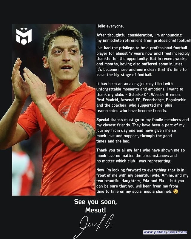 مسعود أوزيل يعلن اعتزاله كرة القدم