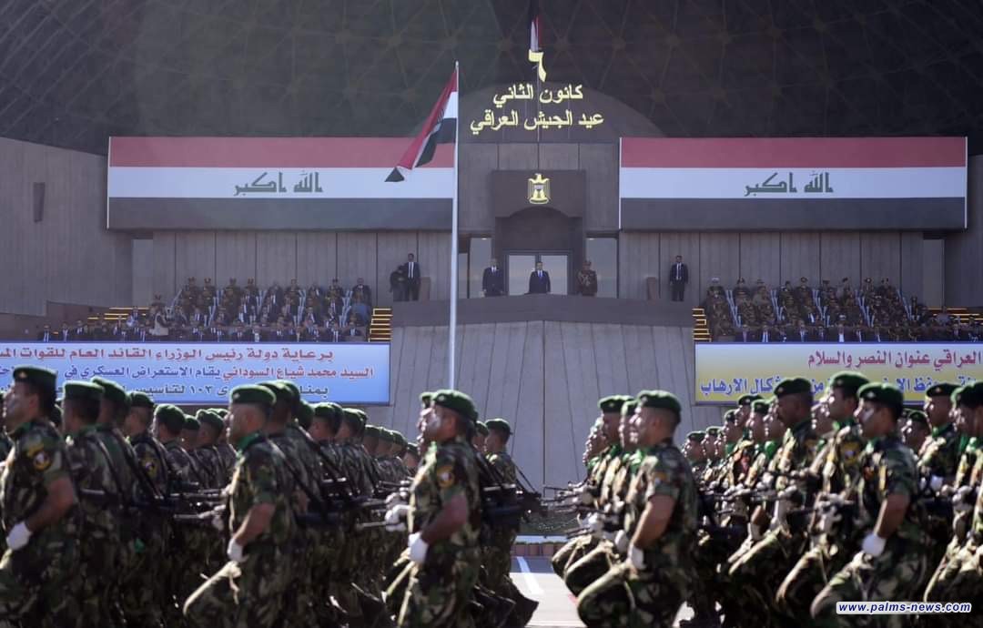 السوداني وبحضور جميع الوزراء، يفتتح الاستعراض العسكري للقوات المسلحة العراقية بمناسبة الذكرى الـ 103 لتأسيس الجيش العراقي