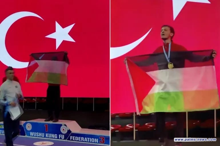 بطل أوروبا في الكونغ فو يرفع علم فلسطين ويؤدي "رقصة أصحاب الأرض"